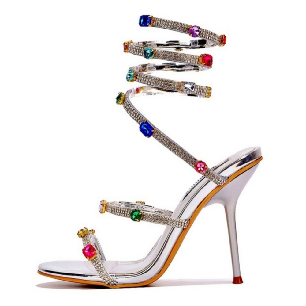 SILVER GEMSTONE SPIRAL HEELS!!